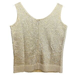 Vintage 60s Beaded Sweater Top Hong Kong Lamb's‎ Wool Shell Yellow Women's M